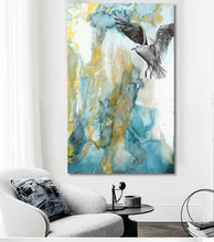 Abstract Blue Yellow Framed Canvas Wall Art Print Pigeon Watercolor Wall Prints