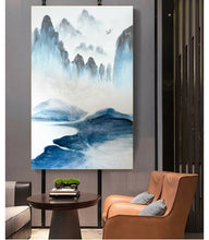 Mountain and Sea Abstract Framed Canvas Chinese Wall art Living room Print