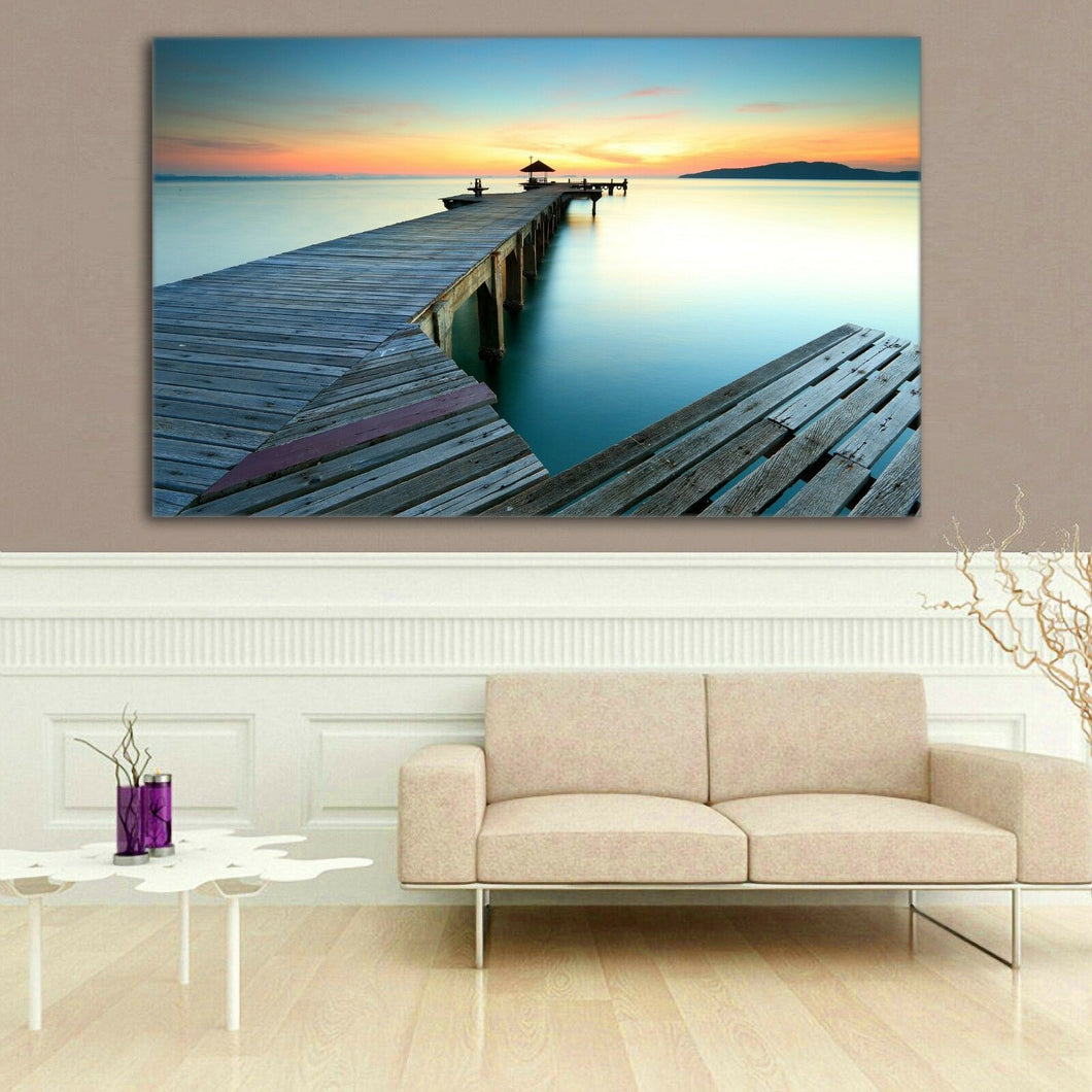 Time lapse Framed Canvas prints Triangle bridge sunset beach modern wall art