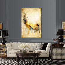 Gold Deer Framed Canvas Vintage Stretched Prints Wall Art Decor Framed Painting