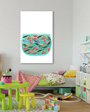 Watercolor Fish tank Framed Canvas Wall Art Print Wall Ready to hang kids room