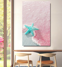 Blue Starfish on Pink sands beach Framed Canvas Wall Art Print Wall Prints