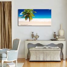 Framed stretched white Beach canvas coconut tree print blue ocean wall art