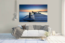 Time lapse Framed Canvas prints Sun down bridge sunset beach modern wall art