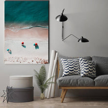 Framed Beach Wave Canvas Aerial View Ocean Print Wall Art Blue White Portrait