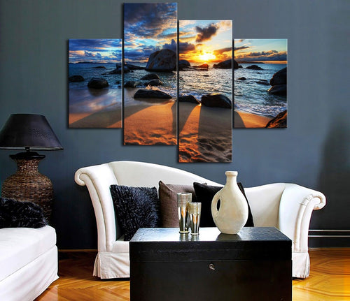 Framed Split canvas prints seascape Sunset rock beach modern art wall ocean