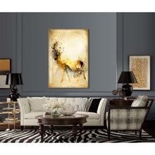 Gold Deer Framed Canvas Vintage Stretched Prints Wall Art Decor Framed Painting