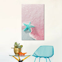 Blue Starfish on Pink sands beach Framed Canvas Wall Art Print Wall Prints