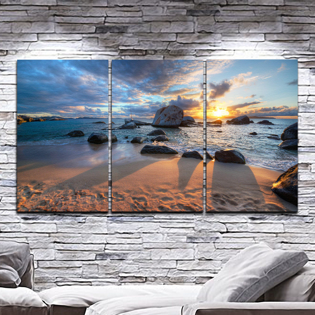 Framed canvas prints seascape print time-lapse wall art sunset beach rock view
