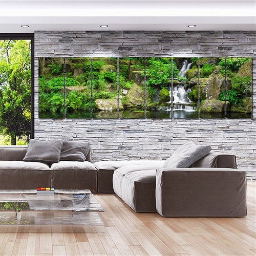 Framed Stretch split canvas prints landscape forest waterfall landscaping summer
