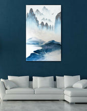 Mountain and Sea Abstract Framed Canvas Chinese Wall art Living room Print