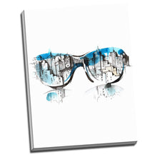 Modern city art sun glasses abstract sketch colored canvas framed dinning room