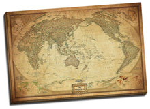 Vintage World Map Stretched Framed Canvas Detailed Australia Waterproof Map wall