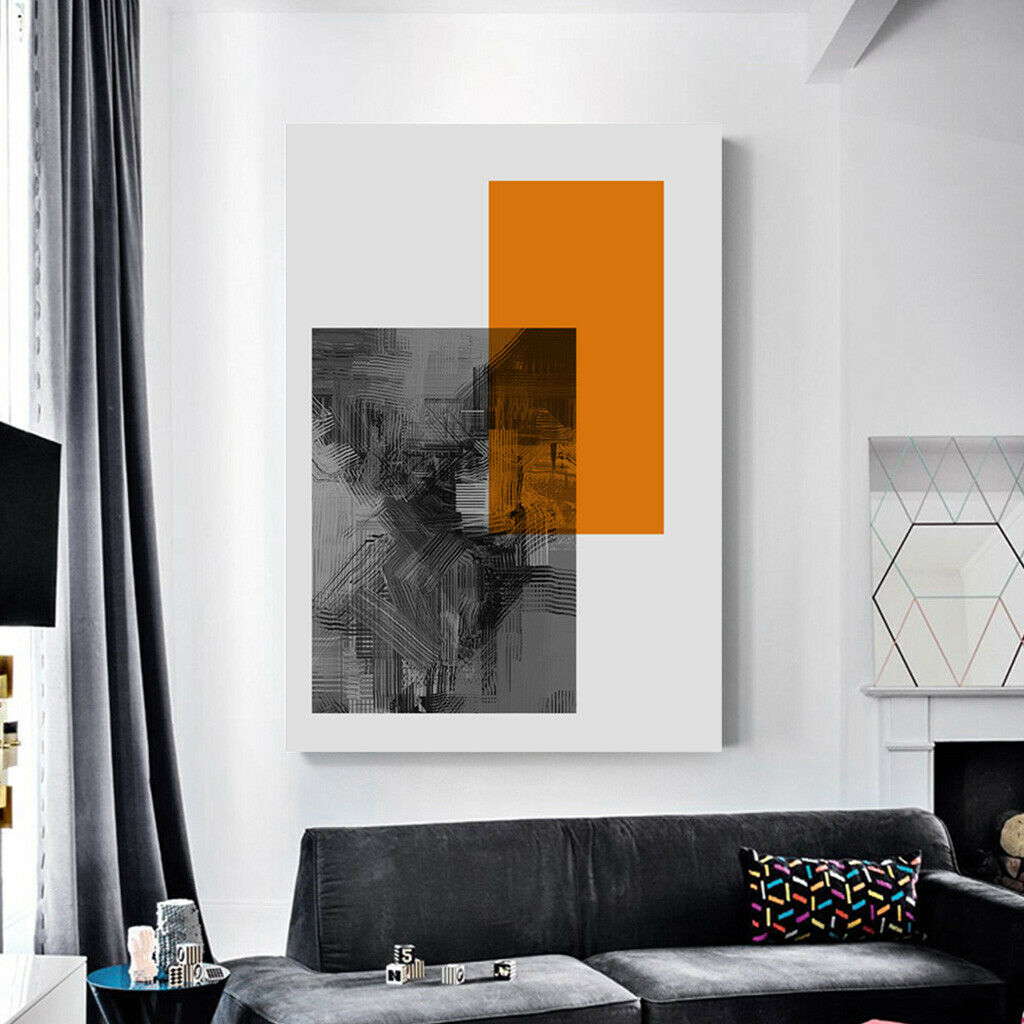 Abstract Grey Orange Framed Modern Canvas Wall Art Print Living Room Prints