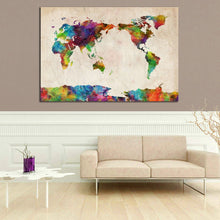 Framed Canvas Prints Stretched Watercolor World Map Wall Art Home Decor Print