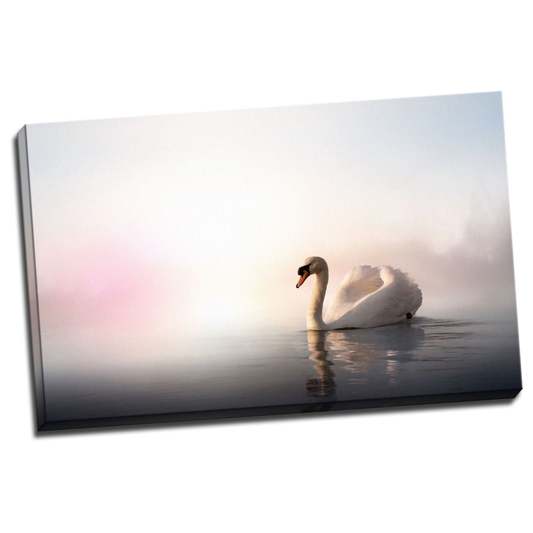 Pink Sky Swan Canvas Stretched Pictures water reflection home art wall deco