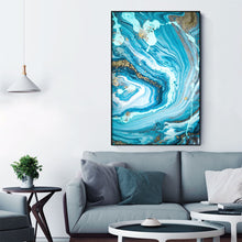Abstract Marble Blue Gold Framed Canvas Wall Art Print Living Room Prints