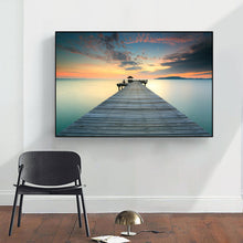 Time lapse Framed Canvas prints Green bridge sunset beach modern wall art