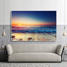 Framed Canvas prints Ocean Sunset sundown Beach view ocean orange wave wall art