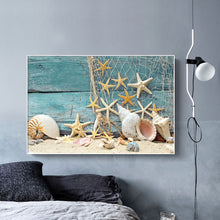 Framed Canvas prints Shell starfish sand Beach view pale fence modern wall art