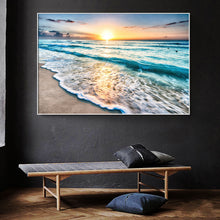 Framed Beach sea canvas beach to the ocean print art reflected sun rise down