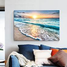 Framed Beach sea canvas beach to the ocean print art reflected sun rise down