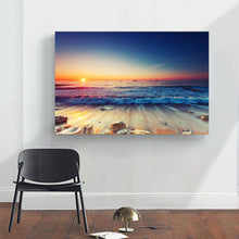 Framed Canvas prints Ocean Sunset sundown Beach view ocean orange wave wall art