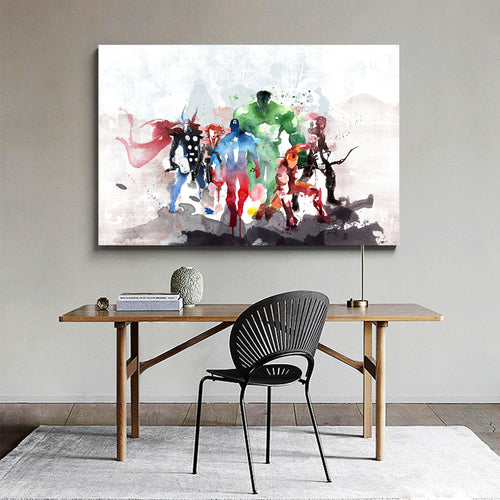 Framed Canvas Prints Stretched Watercolor Avengers Hero Wall Art Decor Painting