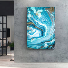 Abstract Marble Blue Gold Framed Canvas Wall Art Print Living Room Prints